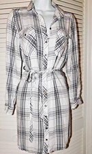 Bass Size L Multicolor Plaid Check Buttonfront Two Pocket Womens Shirt Dress