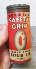 Western Auto Safety Grip Tire Tube Repair Kit, cardboard sides tin garage decor