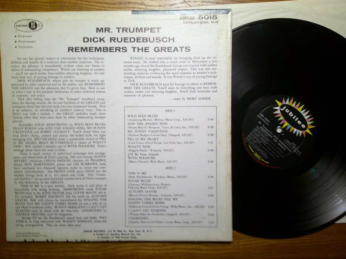 JUBILEE LP RECORD/DICK RUEDEBUSCH/ MR TRUMPET/ REMEMBERS THE THE
