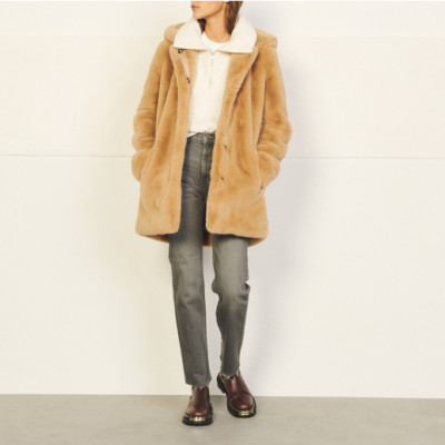Sandro Paris Women's Coat Size 40 FR / L Faux Fur Overcoat SFPOU00196