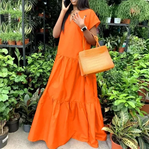 Plus Size V Neck Baggy Maxi Dress Women Short Sleeve Kaftan Casual Long Dress - Bild 14 von 27