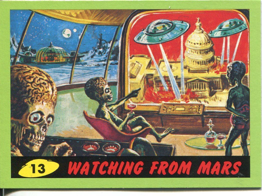 Mars Attacks Heritage Green Parallel Base Card #13 Watching from