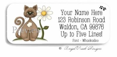 Country Primitive Brown Kitty with Daisy Personalized Return Address Labels