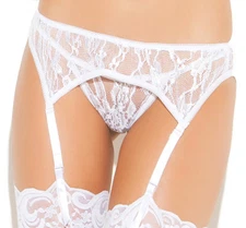 Lace Garter Belt Matching Thong White Black ELEGANT MOMENTS Regular & Plus Size