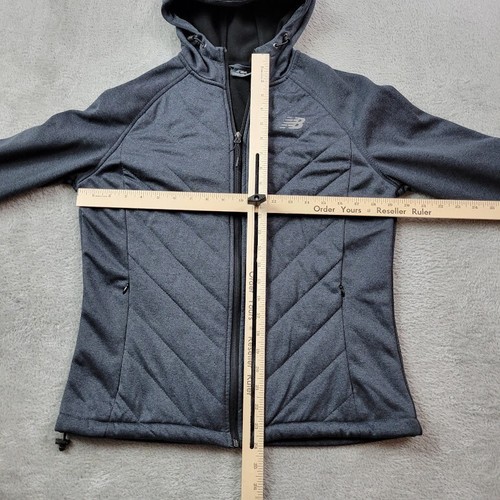 New Balance Jacket Womens Medium Quilted Fleece Black Hooded Zip Side Pockets - Picture 5 of 18