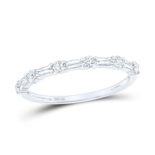 10kt White Gold Womens Round Baguette Diamond Stackable Band Ring 1/3 Cttw