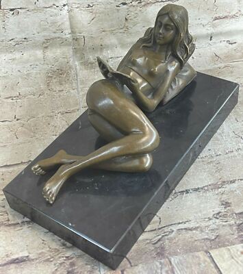 Signed Preiss Lost Wax Nude Lady under the Sun Bronze Sculpture Marble Statue NR