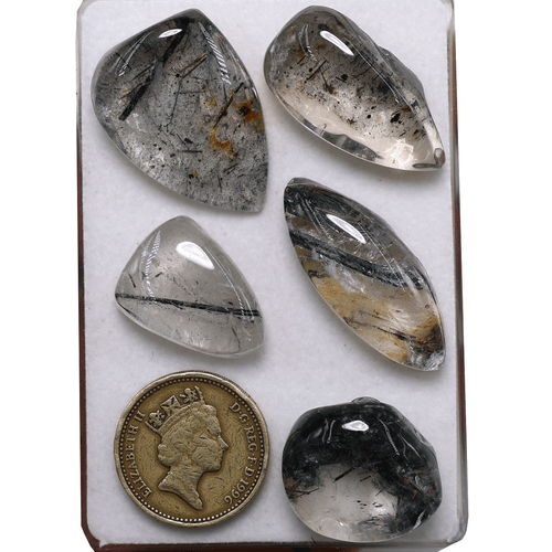 Lot 5 Pcs Natural Tourmaline Rutile Quartz Hi-Grade 23mm-34mm Cabochon Gemstones - Picture 9 of 13
