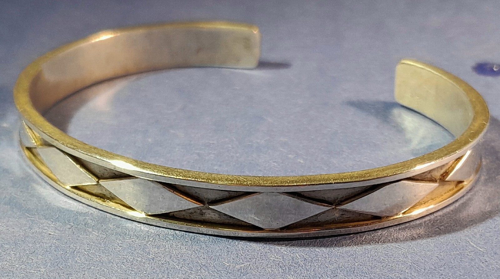 STERLING SILVER DIAMOND PATTERN CUFF BRACELET Ref… - image 5
