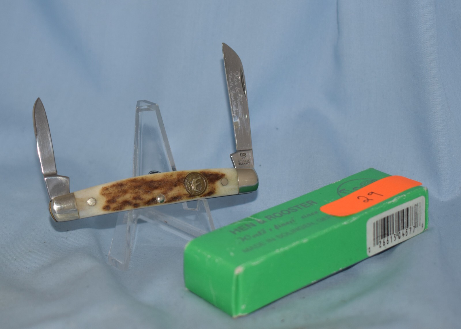 RARE VINTAGE HEN & ROOSTER BONE CONGRESS KNIFE "MINT IN IN ORIGINAL CASE /BOX