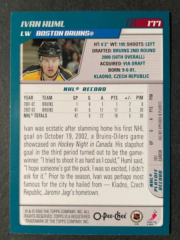 Ivan HUML 2003-04 O-Pee-Chee Hockey #177 Boston Bruins - Image 2 of 2