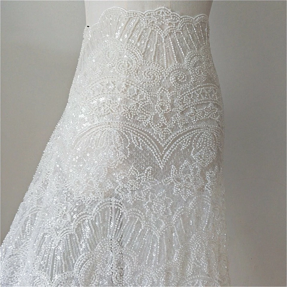 De Luxe Lourd Perlé Costume Danse Robe Dentelle Broderie Mariage Tissu Dentelle - Photo 3/4