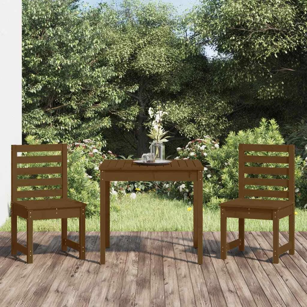 3 Piece Garden Bistro Set Honey Brown Solid Wood Pine A7F9