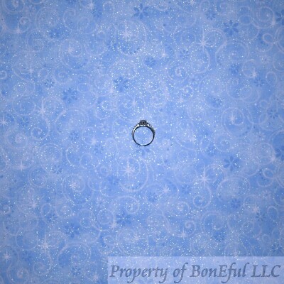 BonEful Fabric FQ Cotton Quilt Blue Tonal Flower Glitter Metallic Star Dot Girl