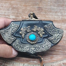 ANTIQUE Tibetan Fire Mecha Match Striker Leather Flint Pouch Purse Rare