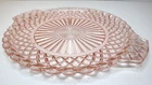 40s VINTAGE Cranberry Pressed Glass Cake Plate Dish Rose Pink Carnival Glassware