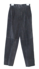 Vtg 90s I.B. International Black Suede Pleated High Waisted Pants Women's 28x27