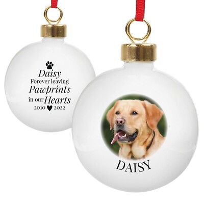Personalisierter Foto- & Pfotenabdruck Katze oder Hund Denkmal Christbaumkugel Geschenk