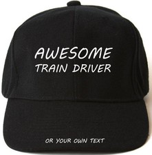 AWESOME TRAIN DRIVER PERSONALISED BASEBALL CAP HAT XMAS GIFT SPOTTER STEAM DAD