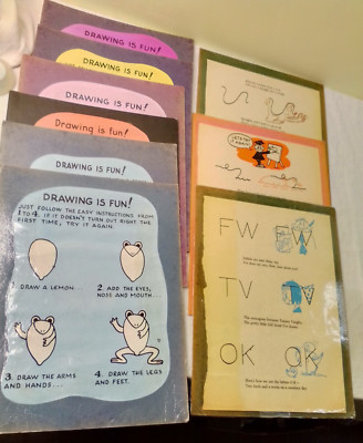 Vintage laminated 'learning to draw' sheets (lot of 32)