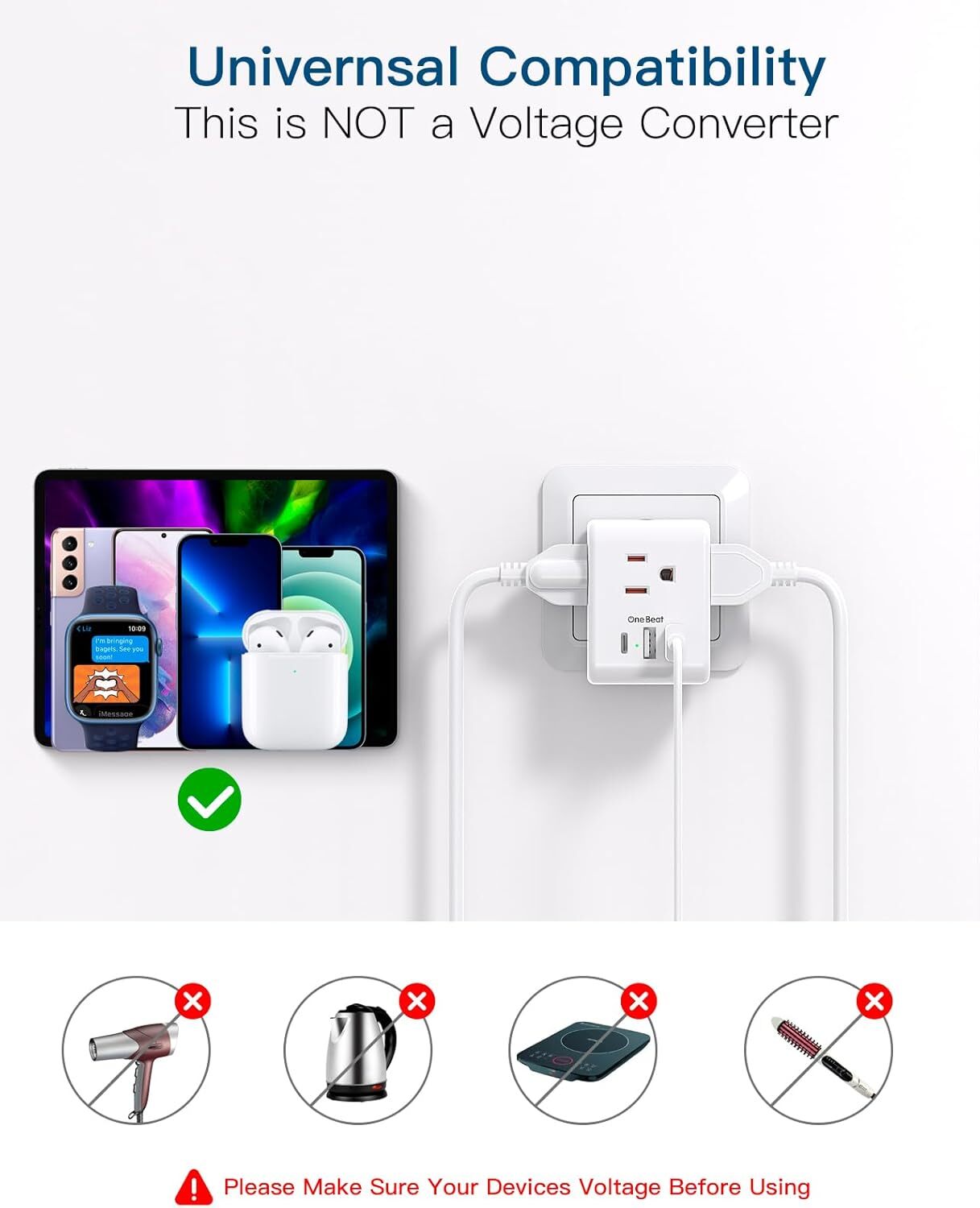 2 Pack Italy Travel Plug Adapter, Type L Italy Power Adapter with 3 American.
