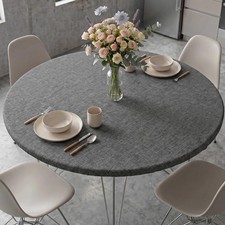 round Faux Linen Tablecloth Elastic Fitted Fits 48"-56" Tables