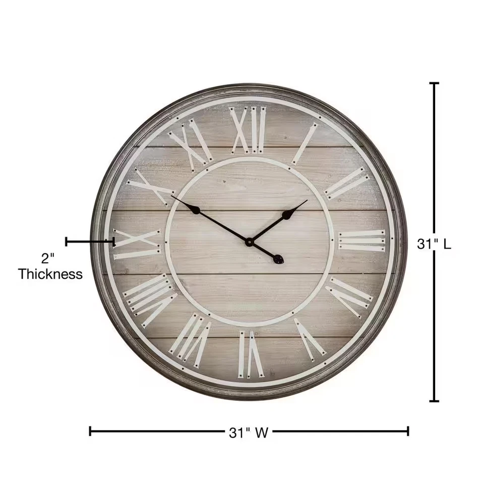 Reloj de pared de gran tamaño marrón envejecido Rustic Age Foto 3 de 4