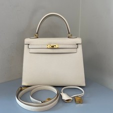 Hermes Kelly 25 Milkshake White Gold Buckle Epsom Leather