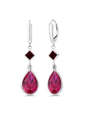 13.46 Cttw Created Ruby and Garnet Earrings For Women | 925 Sterling Silver |