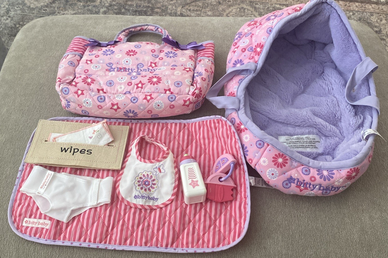 American Girl Bitty Baby Doll Diaper Bag & Matching Carrier & Accessories