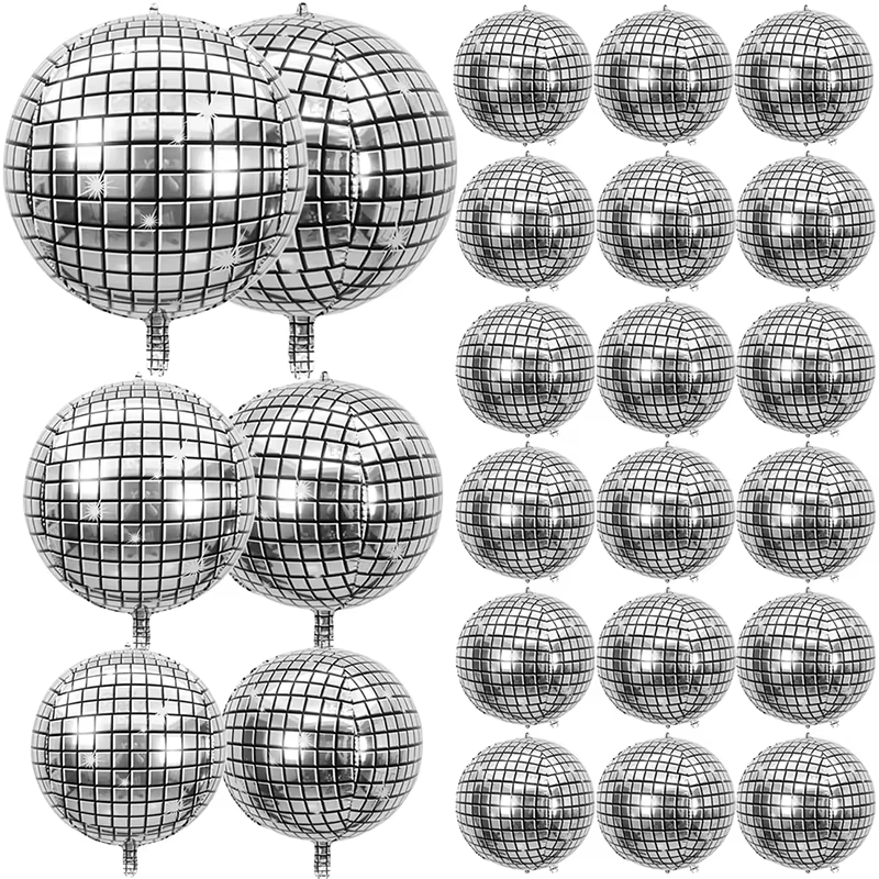 6/12Pcs 22Inch Disco Ball Foil Balloons Metallic Silver 4D Balloon for 70S Disco