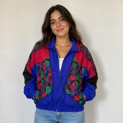 Vintage Active Studio Windbreaker Women s Large 90s Retro Colorblock Multi-Color