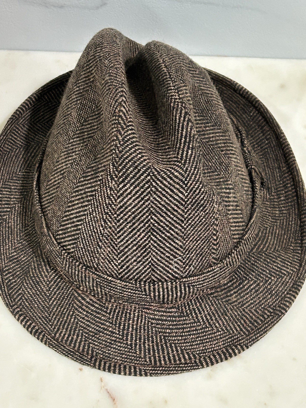 Dorfman Pacific Brown Tweed Wool Fedora Hat Size M-image