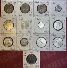Lotto 13 monete Italia 1922 - 1955 One 1, 2, 5, 10 e 50 lire VF - BU condizioni