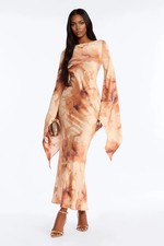 Marigold Bell Sleeve Satin Maxi Dress-Fashion Nova|38347