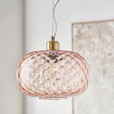 Oval Glass Pendant Light Rose Textured Ceiling Light Modern Drop Pink Lamp Shade