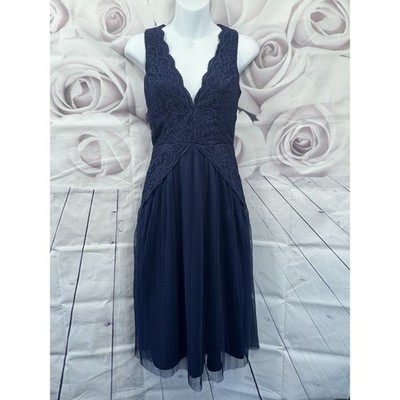 Asos A-Linien Kleid Party dunkelblau Gr. 6 Netz Spitze Overlay Plissee Fairycore