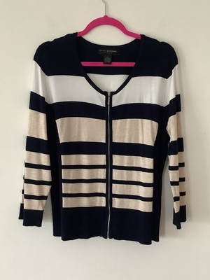 Damen Strickjacke Bodycon Petite Large Navy Creme Und Weiß