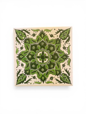 Vintage Greek hand-painted ceramic tile floral mandala pattern