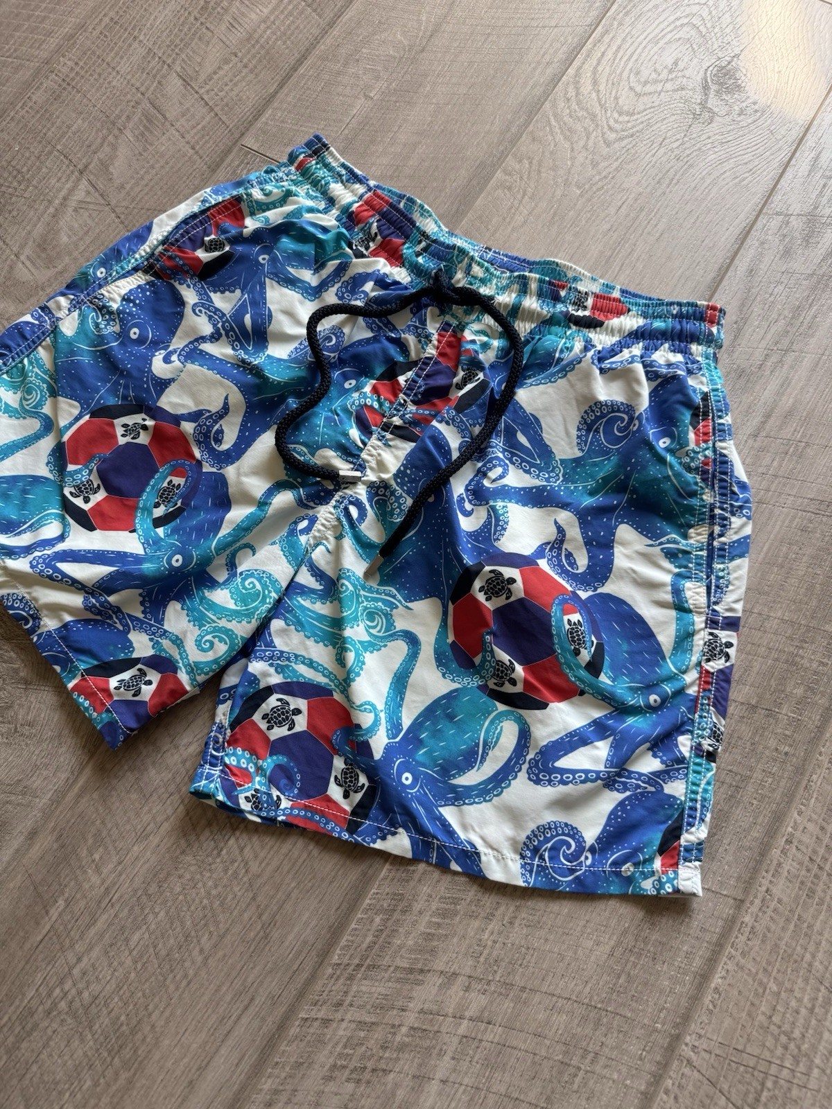 Vilebrequin Soccer Turtles Octopus Swim Shorts Blue Men’s Size L Very Rare image 2