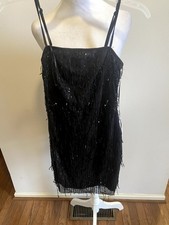 Women's Pretty Little Thing Black Sequins Size 2 Spaghetti Straps Mini Dress