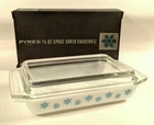 Vintage Pyrex Turquoise Snowflake 1.25 qt. Space Saver Casserole w/ Lid & Box