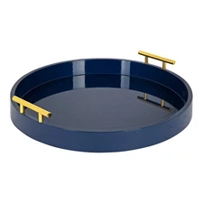 Lipton Modern Round Tray, 15.5" Diameter, Navy Blue and Gold, Decorative Acce...