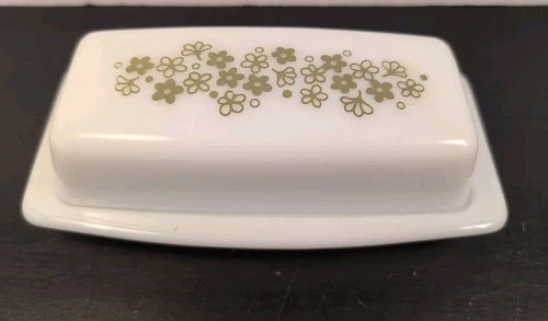 Pyrex Corelle Crazy Daisy Spring Blossom Butter Dish Vintage Green 1 stick