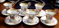6 Richard Klemm Dresden Germany Hand Painted Floral - Chocolate Cups & Saucers