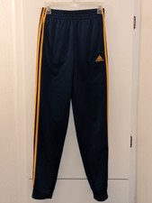Adidas Navy  Yellow Youth Track Pants Size L 14/16 Polyester Elastic Waist 3-St