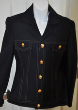 Vintage 90s Anne Klein Military Jacket Navy Blue Wool Gold Stitching Size 4 USA