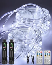 Rechargeable Rope Lights 39FT 120LED Waterproof Outdoor String Lights 2 Pack