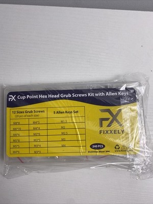 FIXXELY Set Screws Assortment Kit (M3, M4, M5, M6, M8) 240 Pcs/ Silver New Seal