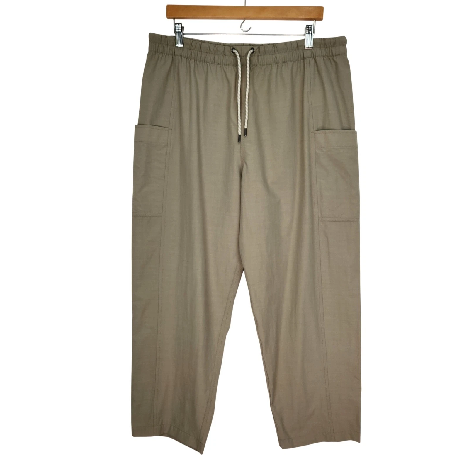 Vuori Ripstop Pull On Pants Womens XL Khaki Tan Elastic Waist Cargo Crop VW4008